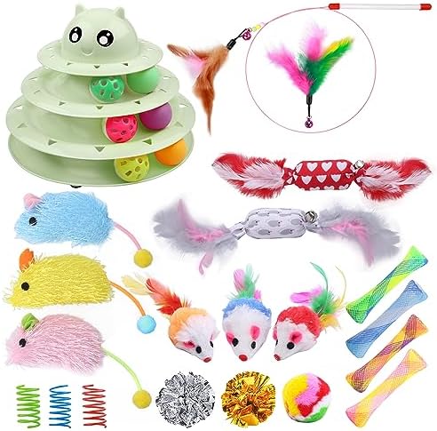 UPSKY 24 PCS Cat Toys Set with Teaser, Mice, Spring, and Various Ball Toys by UPSKY