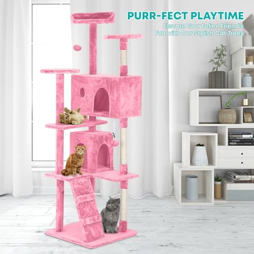 FDW | 70" Cat Tree Tower | Pink | Multi-Level Indoor Activity Center - Image 2