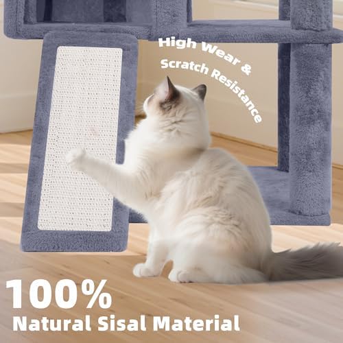 TWDEPART 55" All-in-One Cat Tree Tower with Scratching Board & Posts Cozy Sleeping Perch Hammock and Toy Balls,Grey - Image 4