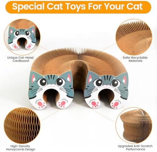 Kitty Kurls Magic Organ Cardboard Cat Scratcher Toy with 2 Balls, Brown - Image 5
