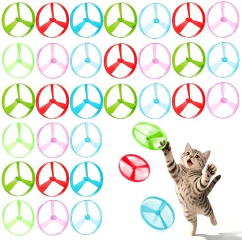 BABORUI Cat Toy Disc, 32Pcs Interactive Cat Fetch Toy Flying Discs, Flying Enrichment Toys for Indoor Bored Kittens & Adult Cats (32Pcs) by BABORUI