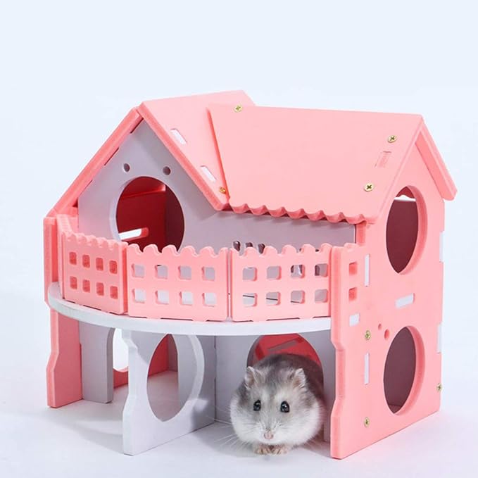 Hamster House Double-Deck Sleeping Hut Pet Exercise Play Toys Chews for Dwarf Rat Chinchillas Guinea Pig Small Pet