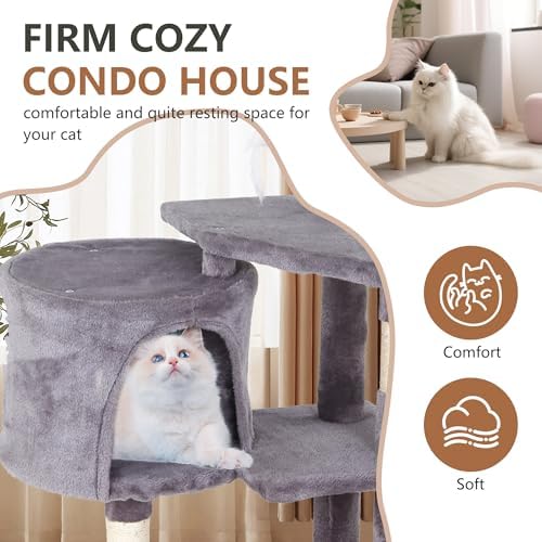 FDW | 36" Cat Tree Tower | Light Gray | Multi-Level Indoor Activity Center - Image 4