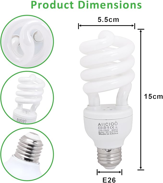 Aiicioo UVB Reptile Light 10.0 23W Desert UVB Spiral Compact Fluorescent Lamp UVB Reptile Light Bulb Tropical and Sub-Tropical UVB Bulb for Reptiles