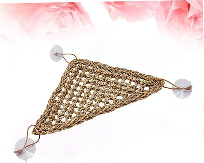 Garneck Stable Triangle Reptile Hammock for Lizards and Small Crabs Natural Texture Swing Mat with Suckers for Easy Installation and Elevated Comfort