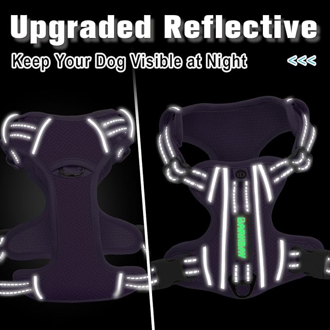 BARKBAY Dog Harness No Pull with ID Tag Pocket - Heavy Duty, Reflective, Easy Control for Large Dogs(Violet Purple,L)