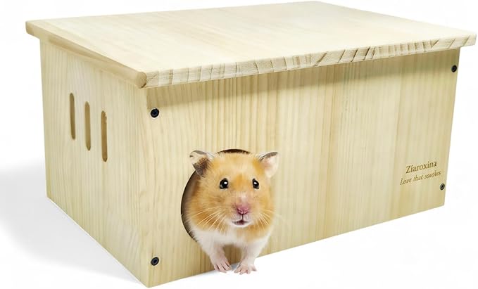 Solid Pine Multi Chamber Hamster Hideout House Removable Divider 3" Entrance for Syrian Hamsters 11.8" x 7.9" x 6.3" Natural Wood Nesting Hide House Small Pet Cage Habitat Accessory
