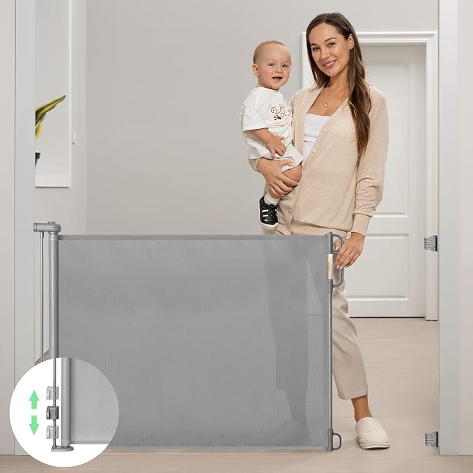 Momcozy Retractable Baby Gate, Mesh Baby Gate or Mesh Dog Gate, 33" Tall,Extends up to 71" Wide, Child Safety Gate for Doorways, Stairs, Hallways, Indoor/Outdoor