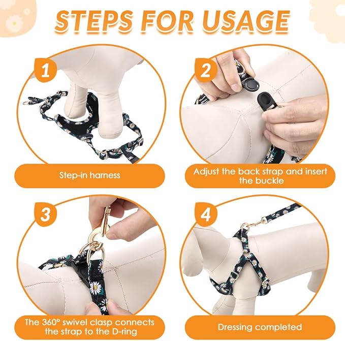 Lukovee No Pull Puppy Harness and Leash Set - Soft Lightweight Escape Proof Puppy Vest Harness, Breathable Adjustable Pet Harness with Dog Leash for Small Dogs (Black, M)