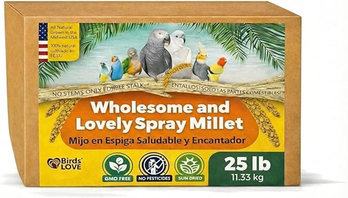 25lbs Wholesome Spray Millet for Birds – USA Grown, Harvested & Packed – 100% Natural Sun-Dried Millet Clusters – for Parakeets, Cockatiels, Conures, Budgies, Finches & All Parrots