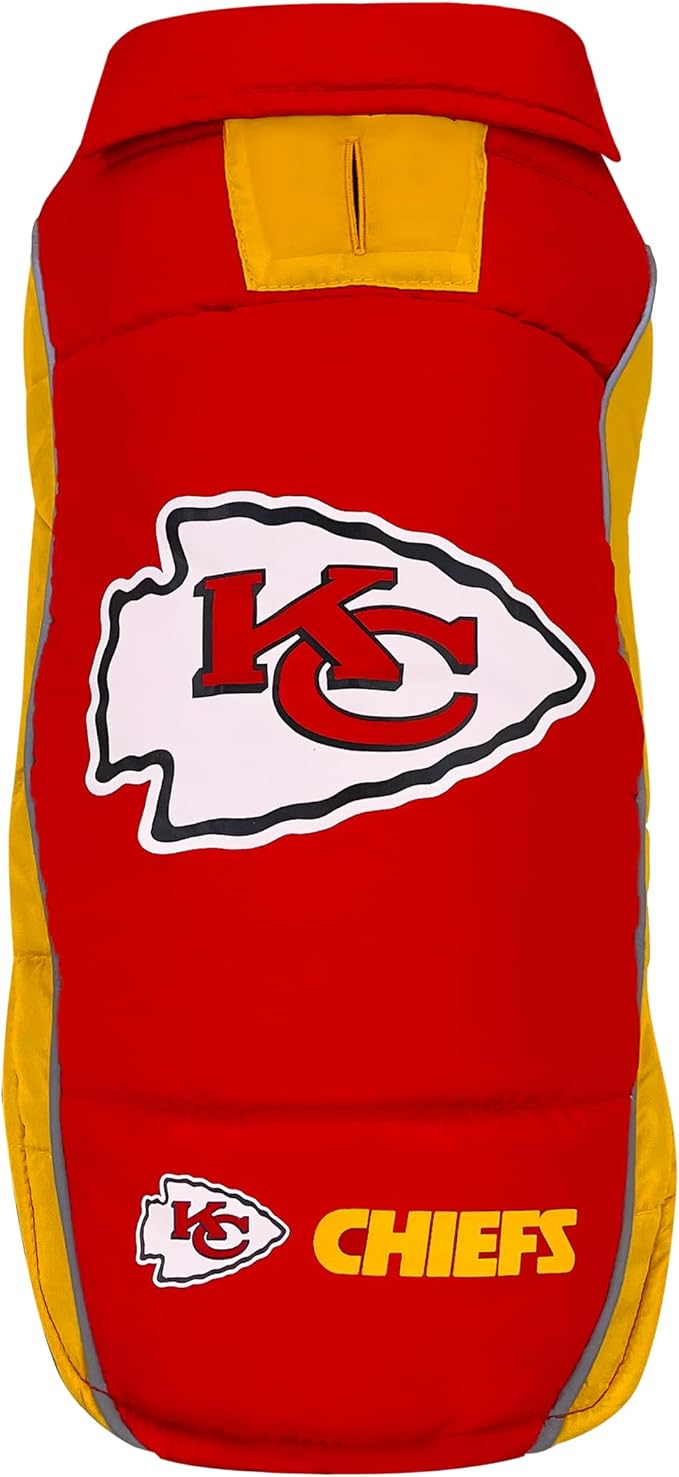 Pets First Kansas City Chiefs Puffer Vest, Small, Waterproof Dog Coat, NFL Licensed Pet Warming Sports Jacket