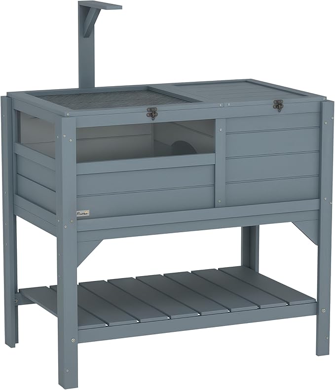 PawHut Tortoise Habitat with Shelf Storage, Reptile Enclosure with Tray, Light Support Frame, Gray