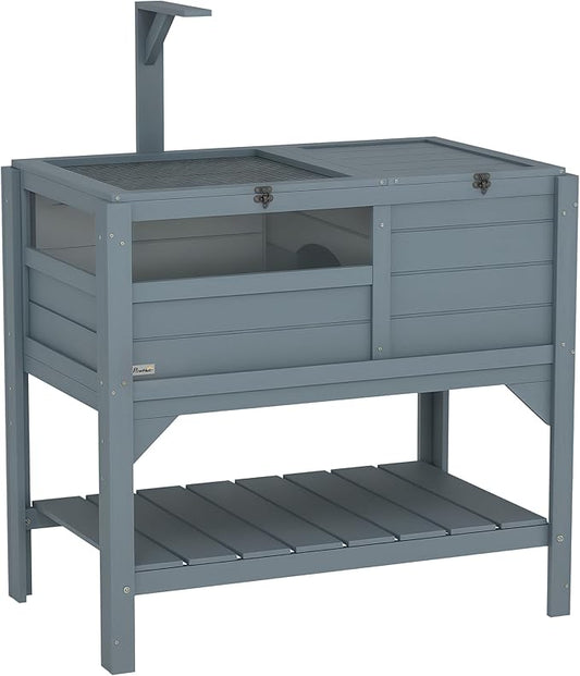 PawHut Tortoise Habitat with Shelf Storage, Reptile Enclosure with Tray, Light Support Frame, Gray