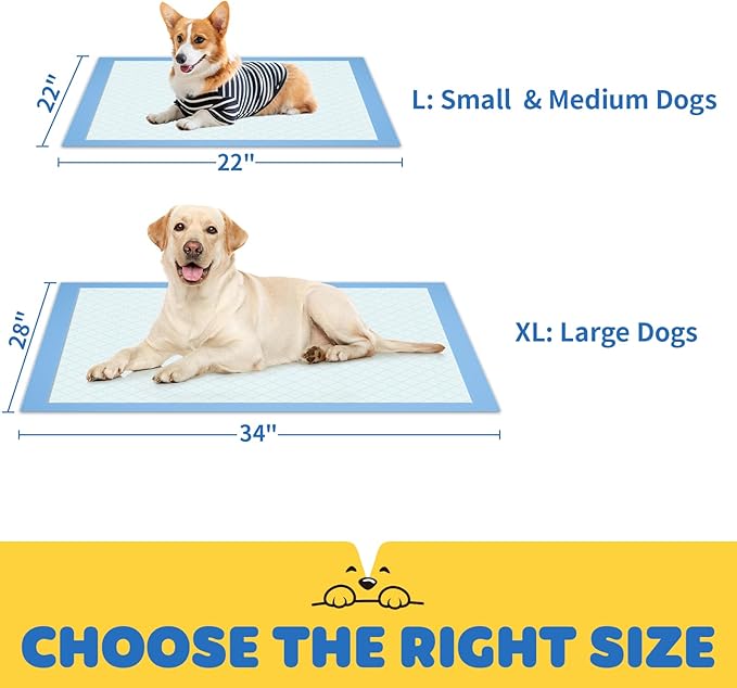 Powools 100-Pack X-Large Puppy Pads - 34'' x 28'' Pee Pads for Dogs Potty Training with Leak-Proof Quick-Dry Design, 6-Layer Wee Wee Pads for Dogs, Blue