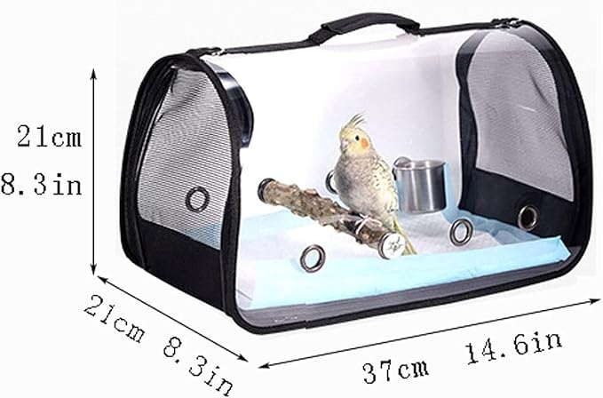 Transparent Parrot Travel Cage, Lightweight & Breathable Bird Carrier for Pets, Portable Travel Cage 14.6×8.3×8.3in