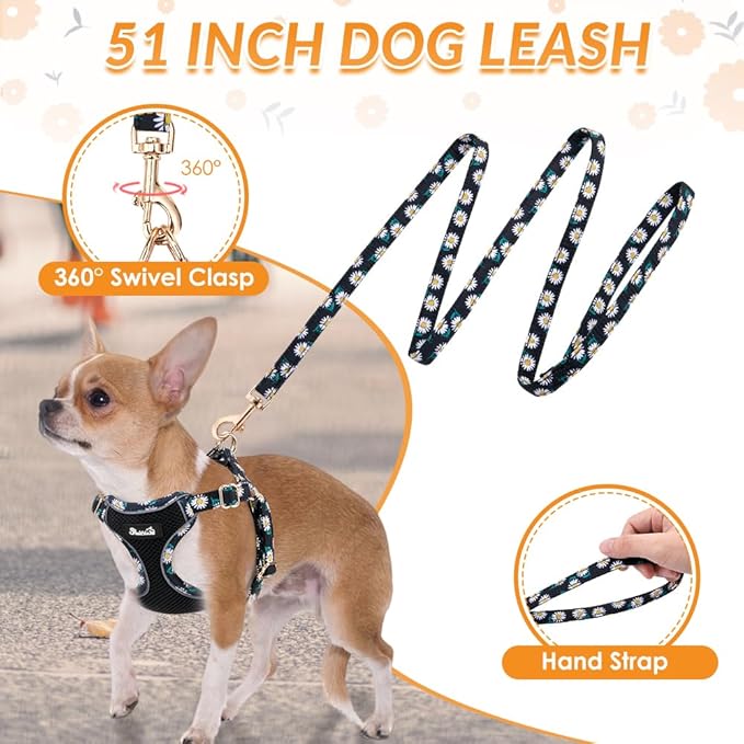 Lukovee No Pull Puppy Harness and Leash Set - Soft Lightweight Escape Proof Puppy Vest Harness, Breathable Adjustable Pet Harness with Dog Leash for Small Dogs (Black, M)