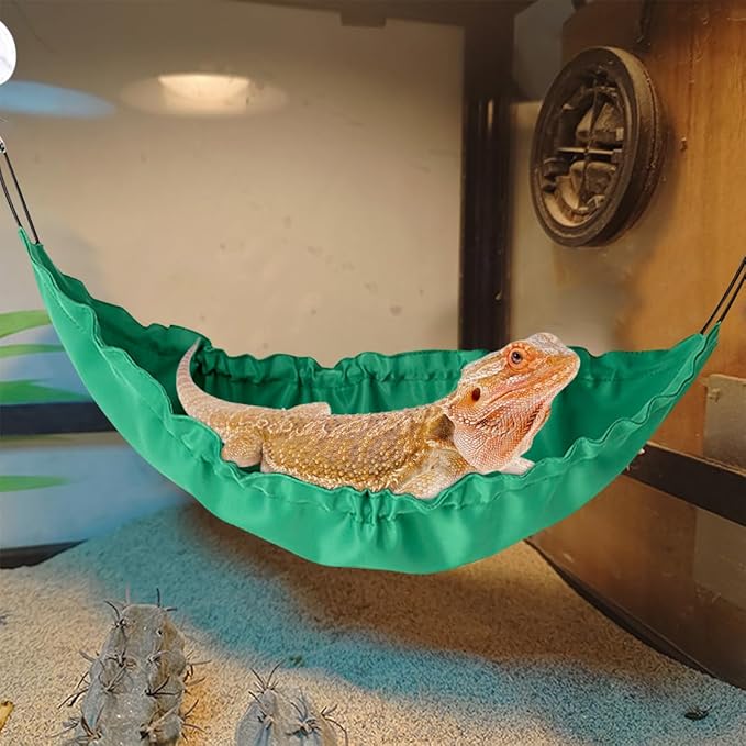 Reptile Hammock, Bearded Dragon Tank Accessories Lizard Hammock Reptile Lounger for Lizard Gecko Snakes Chameleon Lguana Reptiles (Green)