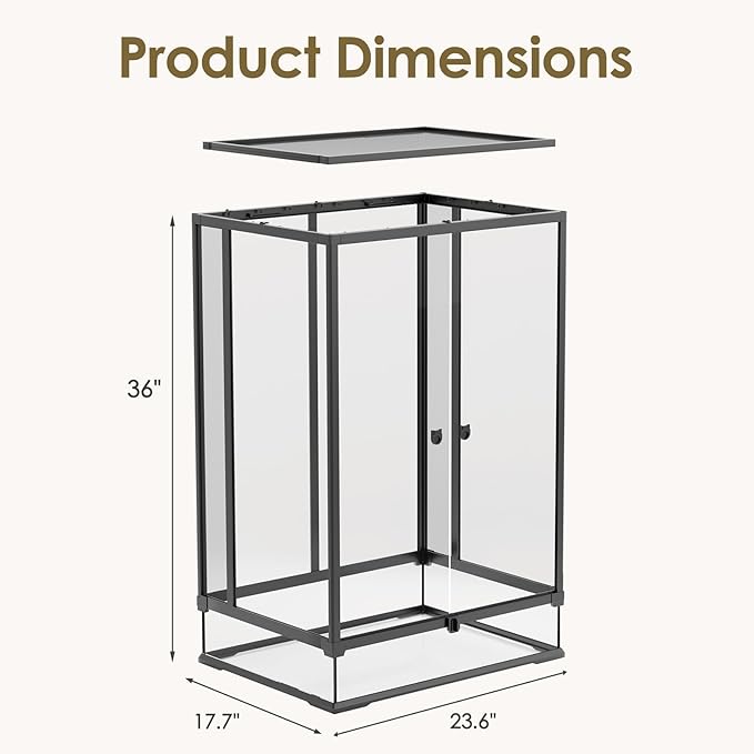 Erinnyees 67 Gallon Reptile Terrarium with Top Screen Ventilation, Snake Habitat with Heating Pad Space, Front Opening Reptile Vivarium with Sliding Cable Outlet for Snakes, Leopard Geckos, Turtles