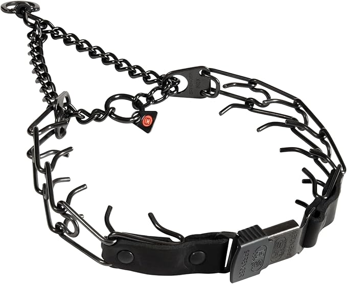 Herm Sprenger Prong Collar for Dog Training with Easy Quick Release Clicklock & Swivel Ring - German Made Dog Collar with Black Steel 3.2mm Prongs for Large Dogs (20-25" Neck)