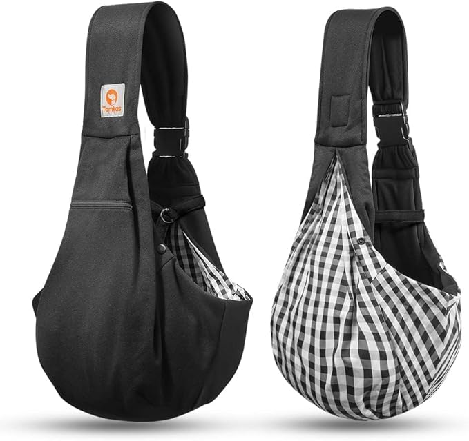 Tomkas Small Dog Sling Carrier - Zipper Pocket & Adjustable Strap & Zip Pocket - for 3-10 lbs Pets (Black, M - Zipper Pocket & Adjustable Strap)