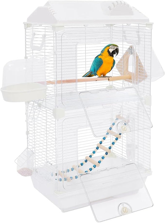 27.95 inch Flight Bird Cage Portable Bird Carrier Travel Bird Cage for Conure Sun Parakeet Green Cheek Conure Lovebird Budgie Finch Canary Travel Birdcage with Handle and Perches