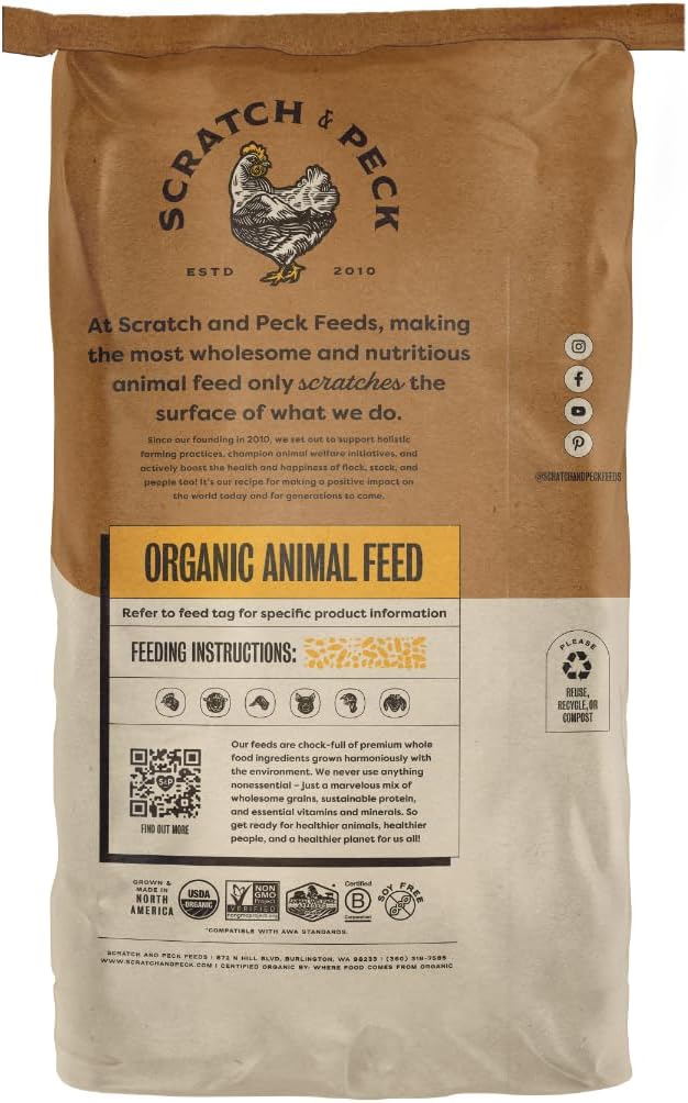 Scratch and Peck Feeds Whole Grain Grower Mash Pig Feed - Corn-Free and Soy-Free - 40 lbs Bag - 16% Protein, Certified Organic and Non-GMO Project Verified Pig Food