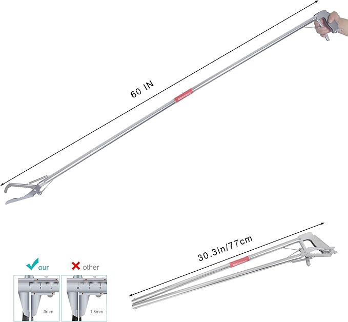 60" Snake Grabber Tool,Collapsible Snake Catcher Grabber,Snake Tongs,Snake Handling Tools,Snake Grabbers for Rattlesnakes,Multi-Functional Hook, Tongs, Pole