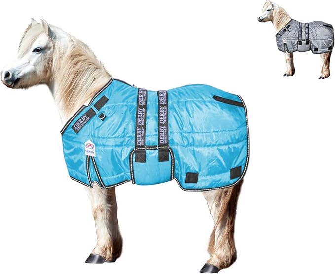 Derby Originals Nordic-Tough 600D Closed Front Horse Stable Blanket – Medium Weight, 200g Insulation, Breathable Triple-Layer Design, 170T Lining, Belly Wrap, For Indoor Use Only (Hurricane Blue, 58")