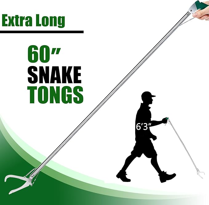 IC ICLOVER Snake Tongs, Upgrade 60 Inch Extra Long Snake Grabber Professional Heavy Duty Reptile Rattle Snake Catcher Wide Jaw Handling Tool with Lock, Non-Slip Grip Handle