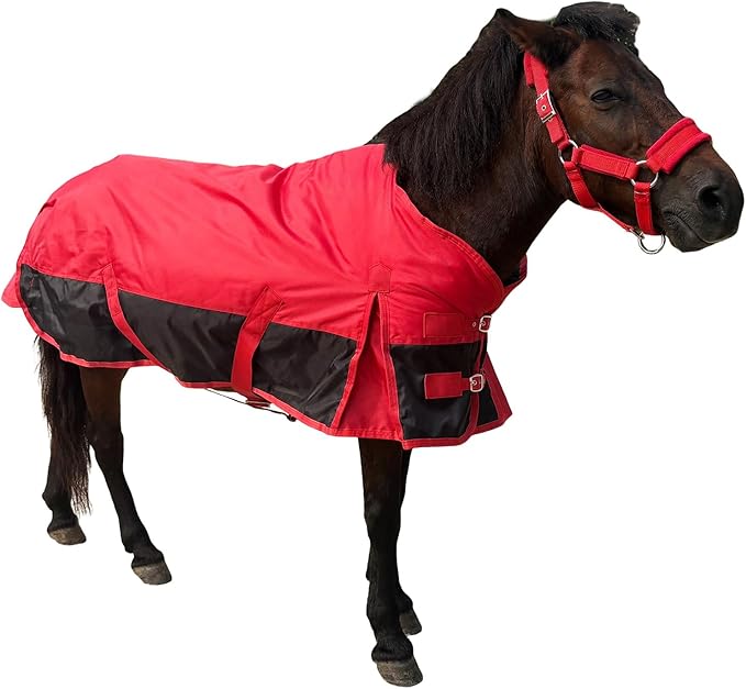 Mini Horse Pony Foal Horse Blankets,1600D Oxford Cold Weather Horse Trunout Sheets, Medium Weight Winter Horse Care Blankets with 280g Filling Liner (Red&Black, US 55 inch/EU 110 cm)