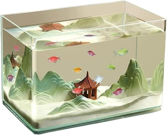 Fish Tank Glass Aquarium Curved Edge Living Room Small Aquarium Desktop Transparent Glass Fish Tank Turtle Breeding Box Aquarium(50x26x30cm)