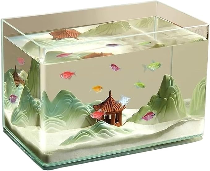 Fish Tank Glass Aquarium Curved Edge Living Room Small Aquarium Desktop Transparent Glass Fish Tank Turtle Breeding Box Aquarium(30x17x20cm)