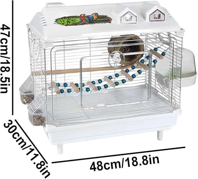Parakeet Bird Cage, Clear Portable Cockatiel Carrier, Medium Bird with Wooden Perch, Acrylic Lightweight with Removable Tray, Pet with Travel Handle, Indoor Cage for Conures Macaws