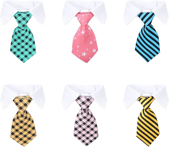 Segarty Cat Neck Tie, 6 Pack Cat Necktie with Suit White Collar Adjustable, Pet Tuxedo Costume Outfits for Male Boy Small Dogs Puppies Birthday, Valentine's Day, Wedding