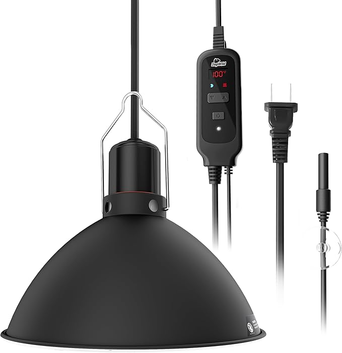 Reptile Light Fixture with Dimming Thermostat, 8.5 Inch Deep Dome Lamp Fixture with Temperature Controller for Bearded Dragon, Turtle, Snake and Lizard Tanks, Max 150W