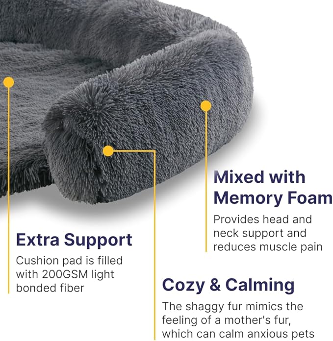 Codi Large Calming Dog Bed for Couch – Anti-Anxiety Sofa Protector Mat for XL Dogs, 45''x37''x6'', Machine Washable, Fluffy & Cozy with Non-Slip Bottom, Dark Grey