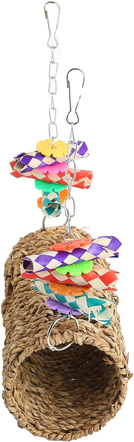 Seagrass Hammock, Hammock Play Tunnel Bird Stable and Funny Woven House Toy Sea Grass Woven House Hanging Bed Toy for Bird
