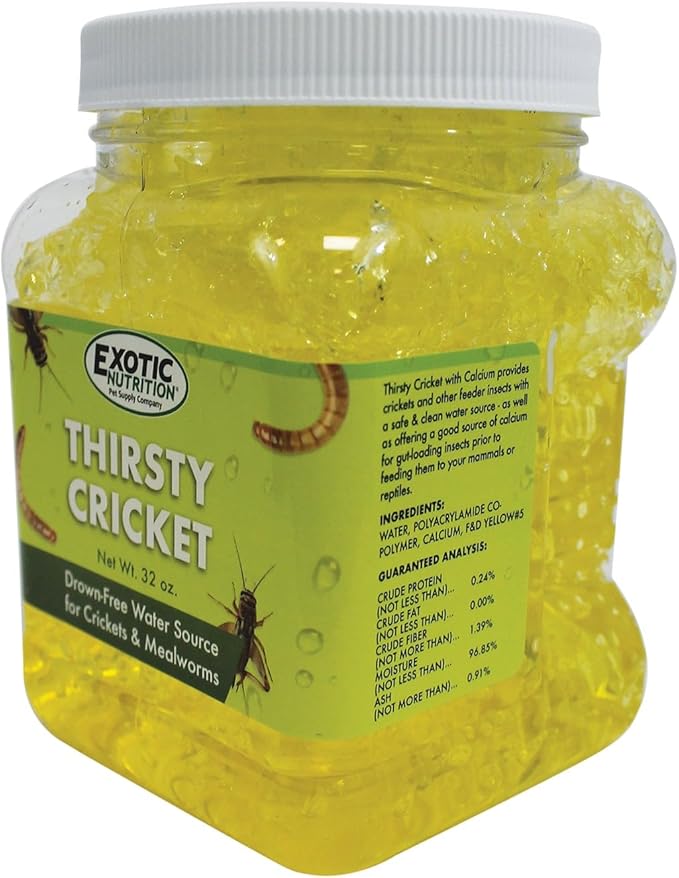 Exotic Nutrition Thirsty Cricket Gel, Drown-Free Water Source for Crickets and Mealworms, Calcium Fortified, 32 oz