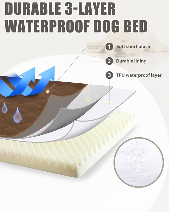 NUPIDA Orthopedic XL Dog Beds Large Sized Waterproof with Removable Washable Cover and Non-Slip Bottom, Quilting Dog Bed for Crate, 41x27 Inch, Brown