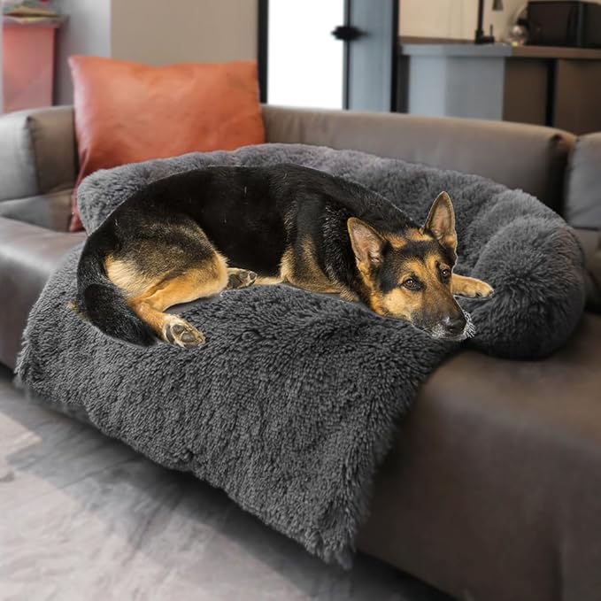 Tinaco Calming Dogs/Cats Bed Mats, Dog Pad Washable Removable Couch Cover, Plush Long Fur Mat for Pets, Waterproof Lining, Perfect for Small, Medium and Large Dogs and Cats (Dark Gray, 45"x37")