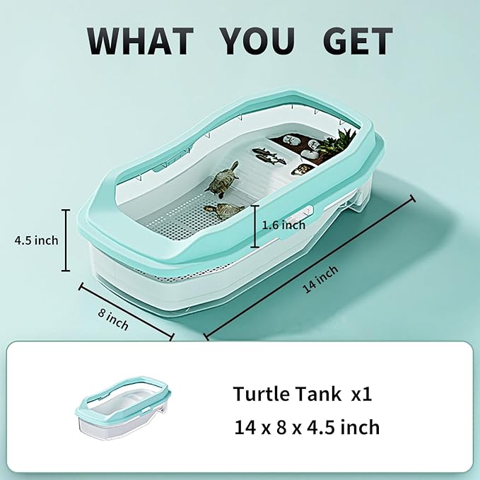 PC Turtle Tank 14'' x 8'' x 4.5'',Mini Aquatic Tank for Juvenile Turtle,Versatile Design for Small Turtles, Crabs,Fishes