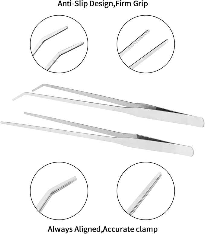 Fri4Free 2PCS Long Aquarium Tweezers - 10.6" Straight and Curved Tweezers, Stainless Steel Reptile Feeding tongs, Terrarium Aquascape Tools Feeder for Lizards, Bearded Dragon Snake Tank Accessories