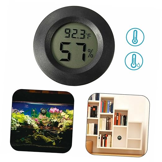 Mikikit 4pc Acrylic Round Digital Hygrometer Thermometer for Reptile Pets Embedded Electronic Temperature and Humidity for Home Use Black