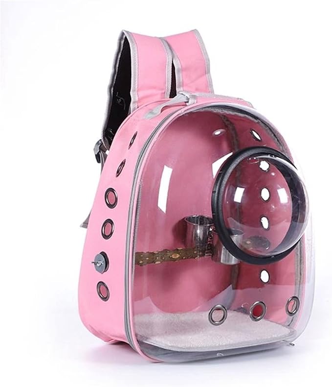 The Birdcage Lightweight Bird Carrier Backpack Travel Cage Bird Breathable Transparent Creative Space Cabin Shape Design Bird Utensils Parakeet Cage (Color : Pink)