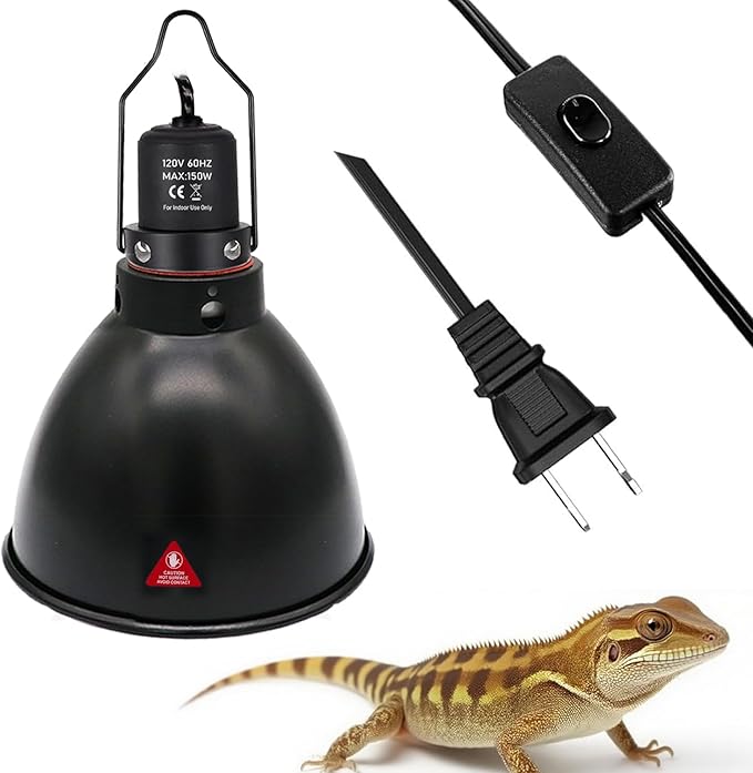 5.5in Deep Dome Reptile Lamp 150w,Dome Reptile Heat Lamp Fixture 150w with Switches Fit for Reptile Heat Bulb uvb，Reptile Heat Lamp Domee 150ww for Amphibian Reptile for Turtles Snake