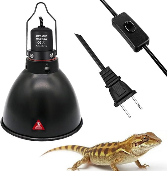5.5in Deep Dome Reptile Lamp 150w,Dome Reptile Heat Lamp Fixture 150w with Switches Fit for Reptile Heat Bulb uvb，Reptile Heat Lamp Domee 150ww for Amphibian Reptile for Turtles Snake