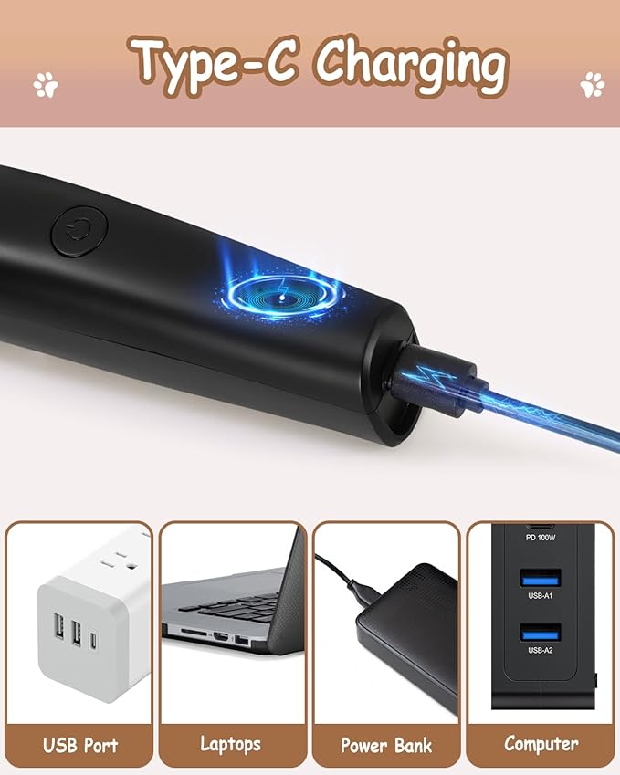 4 in 1 Dog Clippers, USB-C Rechargeable Dog Grooming Clipper Kit Nail Ginder with Two Speeds, Cordless Pet Cat Trimmer Shavers for Thick Hairs for Poodle, Small Pets