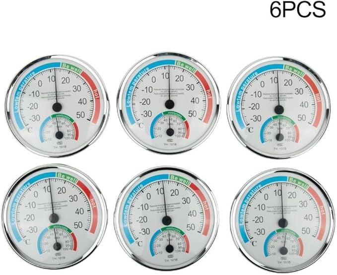 Analogue Room Climate Monitor with Temperature Humidity Gauge for Wall Mount or Stand, Indoor Use in Bathroom Sauna Nursery Bedroom Terrarium Reptile(6pcs)