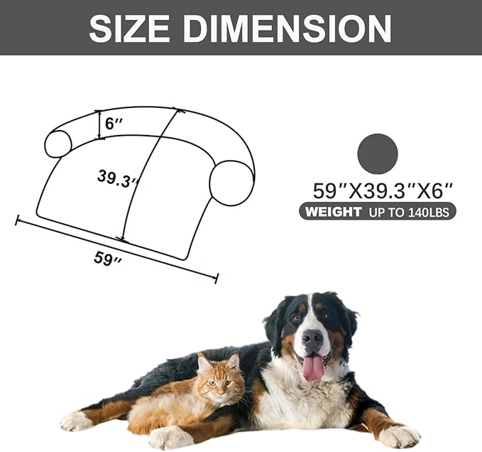 Tinaco Calming Dogs/Cats Bed Mats, Dog Pad Washable Removable Couch Cover, Plush Long Fur Mat for Pets, Waterproof Lining, Perfect for Small, Medium and Large Dogs and Cats (Dark Gray, 59"x39")