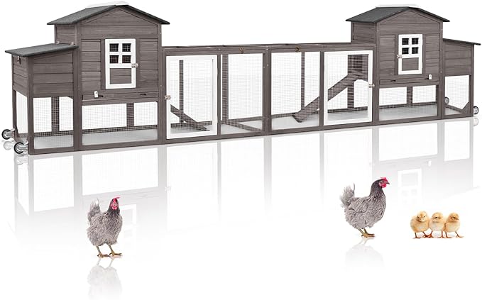 158" L Large Chicken Coop with Run, Mobile Chicken Hen House with Wheels, Nesting Boxes, Outdoor Rabbit Hutch, Poultry Cage for Chickens Ducks Bunny with Removable Tray, Ramp (Grey)